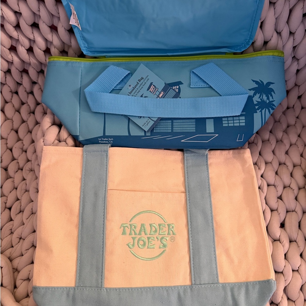 Blue trader joes mini tote and insulated bag bundle